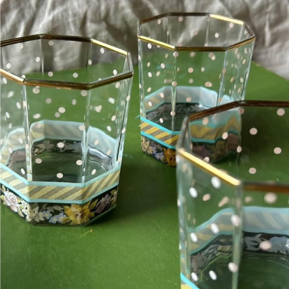 MacKenzie-Childs Polka Dot Glasses with Gold Trim